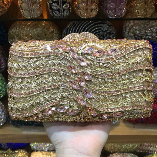 

xiyuan champagne color rhinestone handbags crystal clutch bag evening purse and diamond gemstone gold metal women shoulder bag