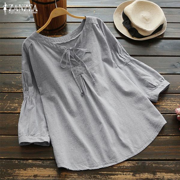 

2019 zanzea summer blouse women v-neck boho 3/4 sleeve casual striped shirt party tee beach blouses plus size s-5xl blusa, White
