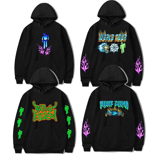 

billie eilish толстовка мужчина дети взрослые повседневный длинный рукав streetwear trendy hip hop карман подростковая толстовка harajuku пу, Black