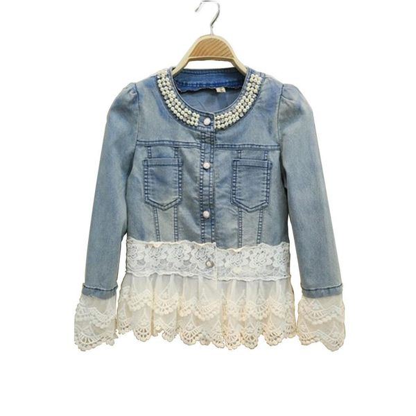 

women fashion round neck long sleeve regular lace patchwork denim jacket floral causal spring, autumn, winter, Black;brown