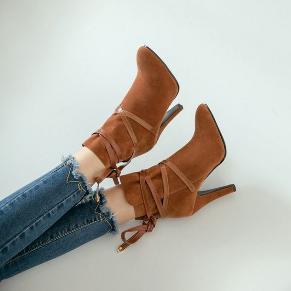 

big size 9 10 11 12 boots women shoes ankle boots for women ladies shoes woman winter solid color pointed sleeve, Black