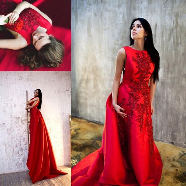 

red high neck queen style sleeveless lace applique beads satin a line prom dresses 2019 open back court train evening dresses arabic, Black