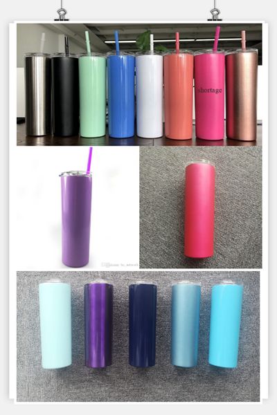 

20oz skinny tumbler many stainless steel straight cup vacuum insulated beer coffee mugs with lid and straw ing