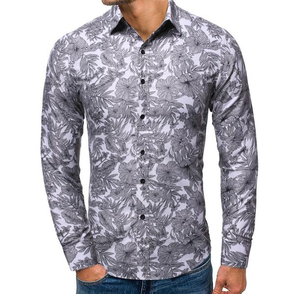 

hawaiian shirt for boys blouse mens clothing slim fit leisure dress shirt men floral long sleeve white brown new, White;black