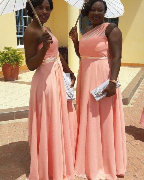 

new south african black girls a line bridesmaid dresses one shoulder chiffon maid of honor dress wedding guest dress plus sizes, White;pink