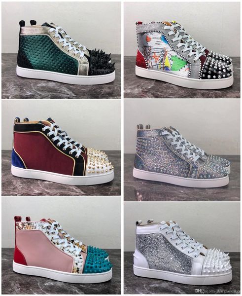 

men women casual shoes luxury designer red bottom studded spikes fashion insider sneakers black red white leather high boots
