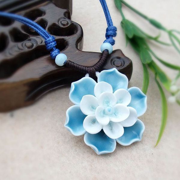 

artistic flower lotus shape handmade ceramic necklace gift for women, Silver