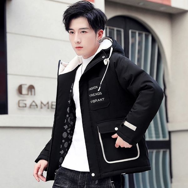 

main push new brand clothing thicked cotton parka jacket hooded korean fashion casual plus size m-4xl homme coats dropshipping, Black