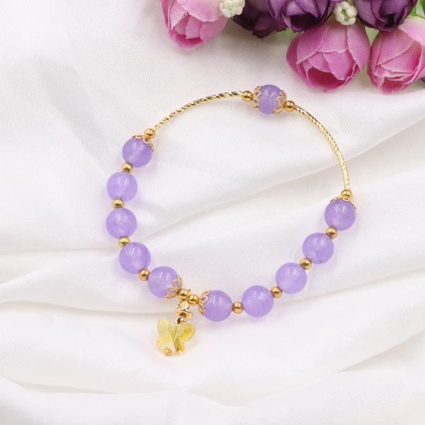 

charm bracelets handmade bracelet natural stone jades yoga bangle for women girl romantic violet wrap wristband jewelry gift 7.5" b325, Golden;silver