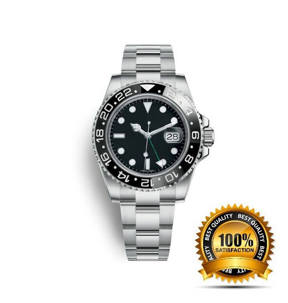 

boutique fashion business gmt2 sapphire glass black dial ceramic rotating bezel men stainless steel automatic mechanical watch, Slivery;brown
