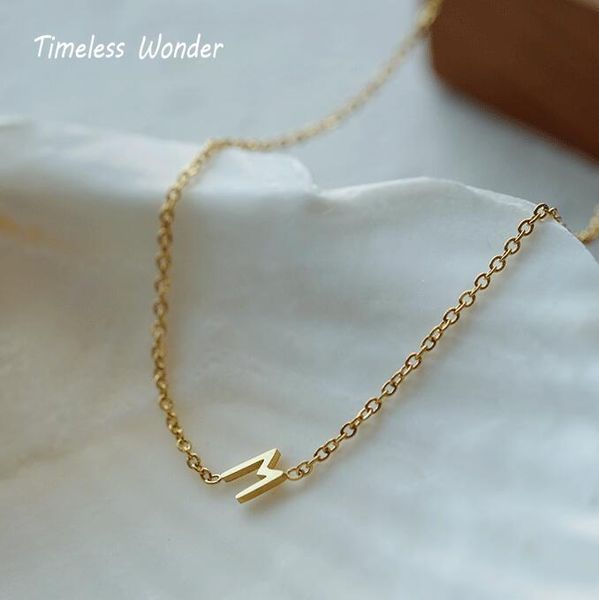 

timeless wonder titanium initial m chains choker necklace punk stainless steel jewelry simple elegant gothic gold christmas 2566, Golden;silver