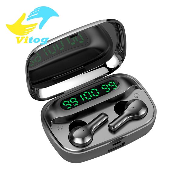 

vitog r3 tws wireless earphone bluetooth v5.0 music headset three led power display earbuds 2000mah sport earphones with mic for phone
