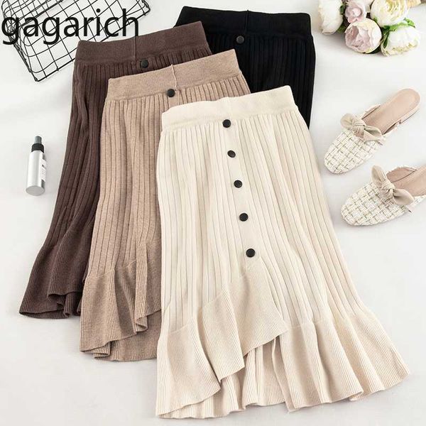 

gagarich women knitted skirt autumn winter fashion new ins elegant irregular a-line solid ladies skirts 2019, Black