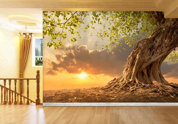 

self-adhesive] 3d the sun behind the tree 37036128 wall paper mural wall print decal murals