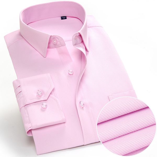 

new long-sleeved men's slim shirt solid color pink wedding party button 2019 autumn fashion business male clothing 4xl, White;black