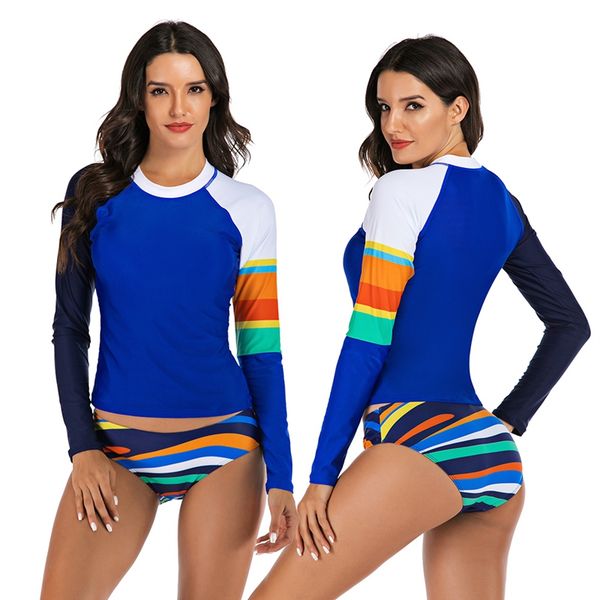 

women diving bathing suit swimsuit swimwear rash guard long sleeve sunshade quick drying two piece beach surfing