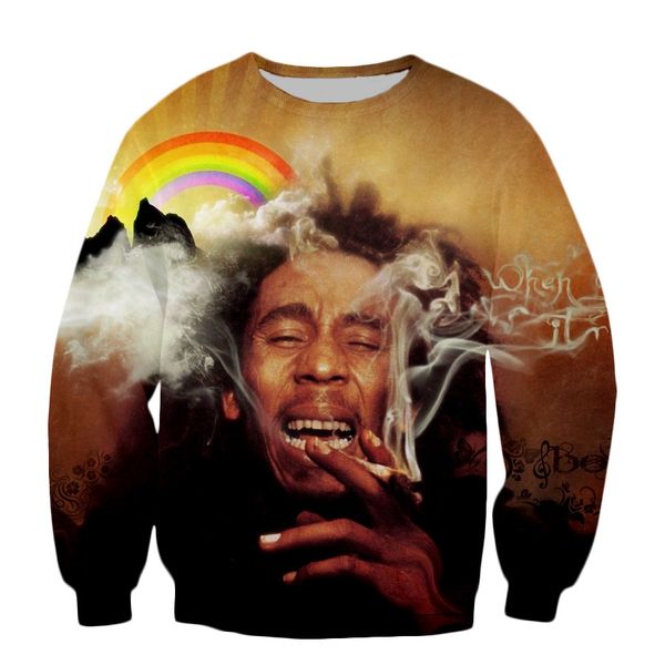 

новый певец регги боб марли толстовка мужчины женщины 3d печати 3d уличная с длинным рукавом спортивный костюм пуловер верхняя одежда повсед, Black
