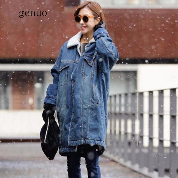 

plus size denim trench coat for women lambswool windbreaker loose keep warm coats female oversize clothes korean new, Tan;black