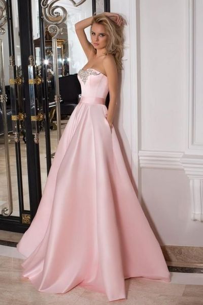 

women's a-line beaded long pink evening dresses with pockets sleeveless robe de soiree custom made strapless corset back formal gowns, Black;red