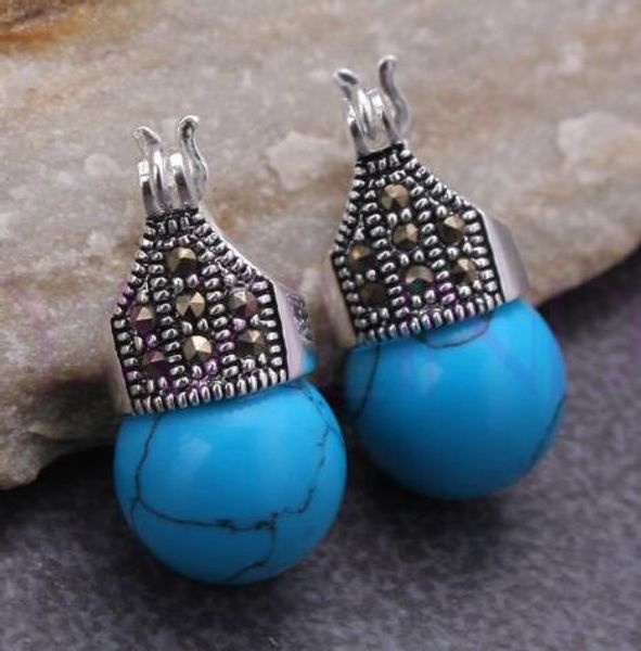 

blue round ball 925 sterling silver hook earrings, Golden