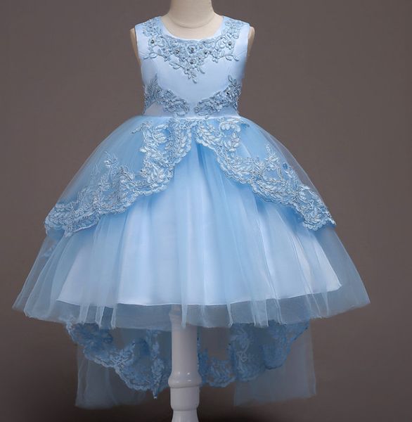 

embroidery girls dress bowknot beaded flower kids dresses for girls princess dress informal party girls dress tulle vestidos floral, Red;yellow