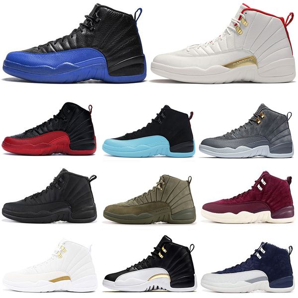 

men 12 12s basketball shoes black royal blue fiba playoff paris cny dark grey nylon wings ovo white mens trainers, White;red