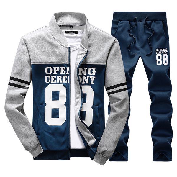 

letter print panelled mens tracksuits spring autumn long zipper cardigan jackets long pants sportswear jogger suits hommes outfits, Gray