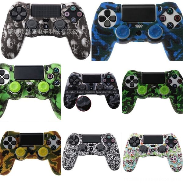 

80kkq silicone gamepad skin kit cover protector case + 2 grip caps for ps4 controller