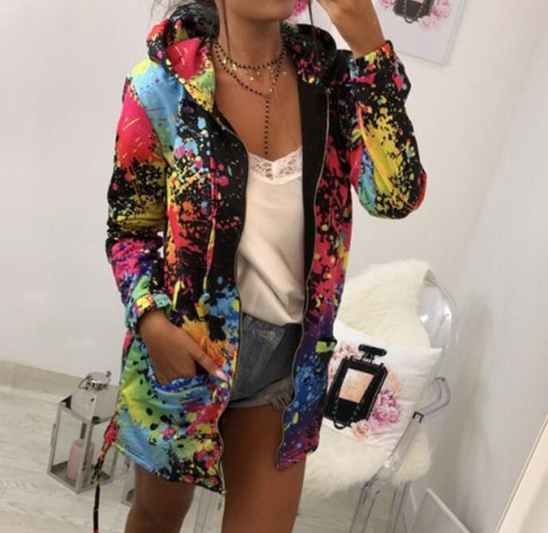 

women fashion tie dyeing print outwear sweatshirt hooded overcoat coats and jackets, Black;brown