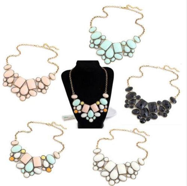 

bib statement necklaces & pendants women collar necklace new colorful vintage brand designer chain choker big resin necklace, Silver