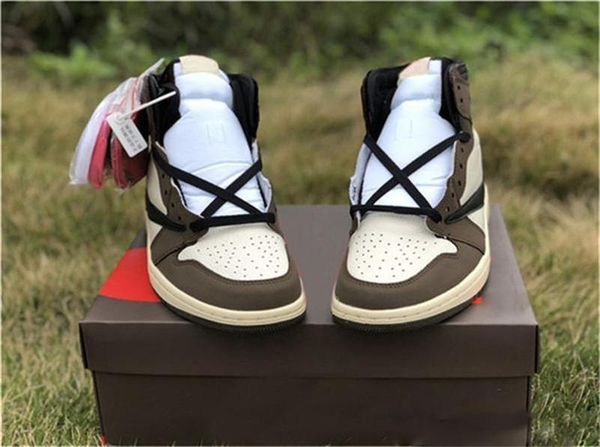 

2020 1 high travis scotts og ts sp 3m basketball shoes cactus jack dark mocha cd4487-100 authentic sports sneakers size 7-13