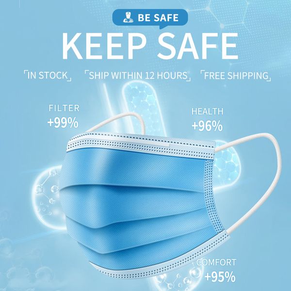 

в наличии! 50 шт одноразовая маска для лица 3 слоя нетканых защитных масок антипылевые дышащие маски для рта face shield cover сша