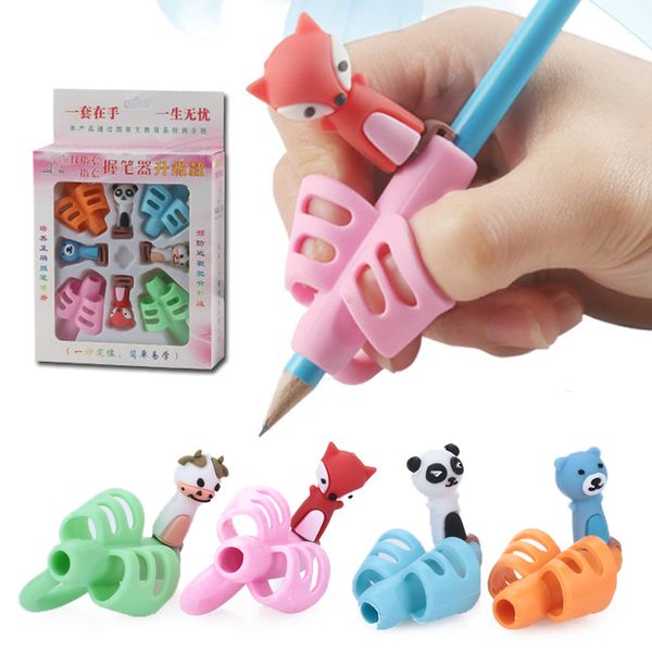 

8pcs two-finger pencil grip silicone baby learning writing correction tool device child stationery gift corrector, Black;red