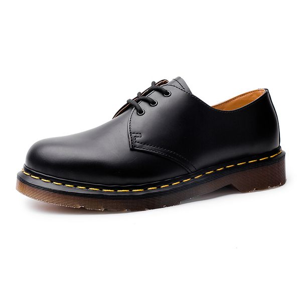 

new british style genuine leather lace-up loafers round large size 35-48 men and women 1461 dr martin casual shoes lace-up, Black