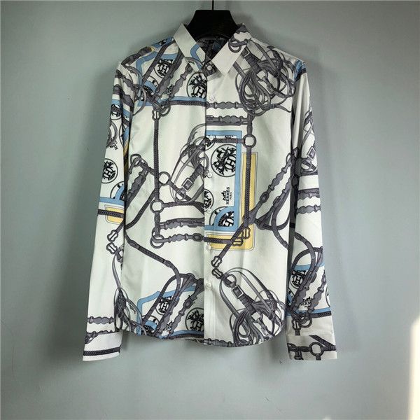 

19aw luxurious brand design paris herm shirts casual full printing long sleeve summer tee fashion breathable streetwear outdoor tshirt, Gray;blue