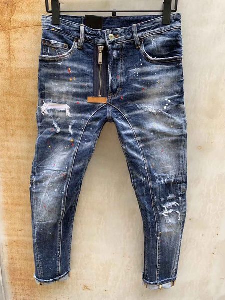 

19aw luxury mens street hip hop jeans d2 fashion trend private custom brand mens jeans tide brand old washed sanded hole leisure pants, Blue