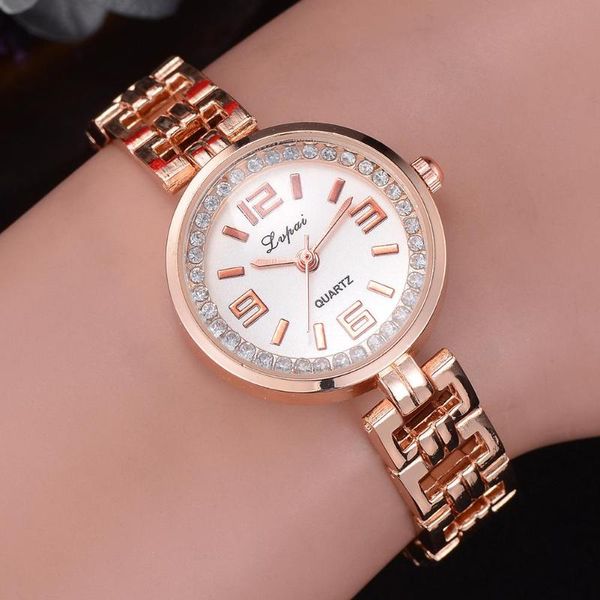 

new fashion rhinestone watches women stainless steel bracelet watches ladies quartz round dial quartz watch, Slivery;brown