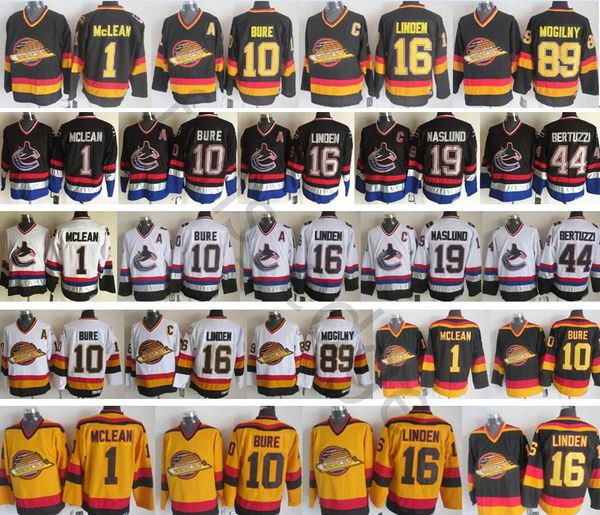 

vancouver canucks winter classic men #1 kirk mclean 16 trevor linden 10 pavel bure 19 markus naslund 44 todd bertuzzi ice hockey jerseys, Black;red