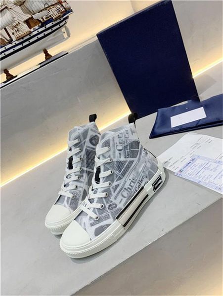 

canvas shoes b23 high-sneakers oblique mens designer casual shoes transparent letters women high-canvas shoes size 35-45 with box, Black