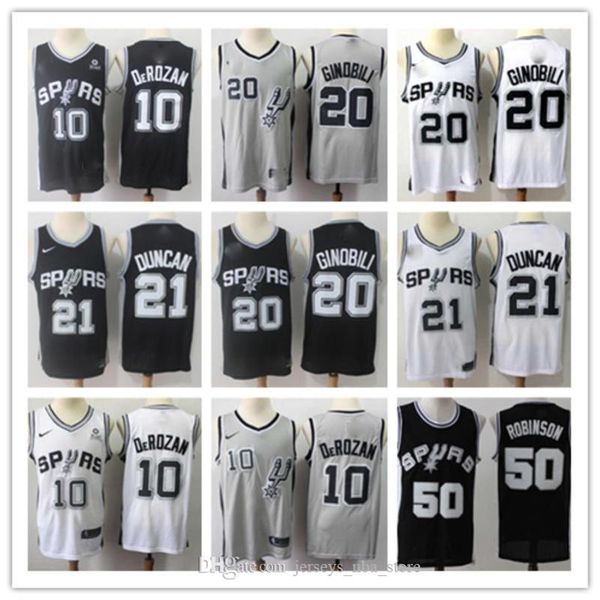 

retro mens tim 21 duncan demar 10 derozan jersey vancouver san antonio spurs manu 20 ginobili 50 robinson 4 white iceman jersey, Black;red