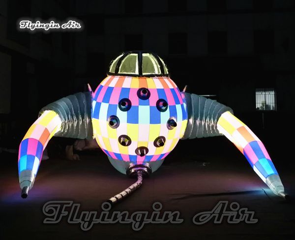 Invadiadores estrangeiros infláveis ​​gigantes personalizados que iluminam o modelo da nave espacial 6m explodir o UFO com luzes do diodo emissor de luz para a decoração do fundo da fase do concerto