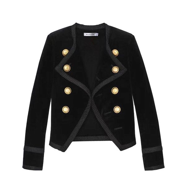 

2019 new runway autumn women brand notched collar short jacket coat winter double breasted suit female velvet slim outwear, Black