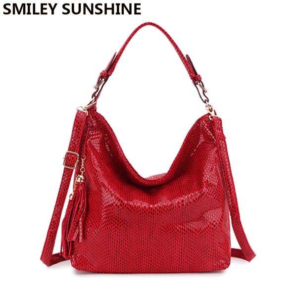

leather women handbags hobo tassel women shoulder bags big red ladies hand bag female crossbody bags for women 2019 cj191205