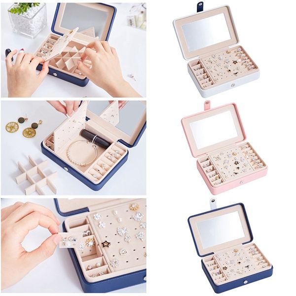 

pu jewelry box magnetic buck bracelet earrings necklace rings jewellery storage case casket cabinet portable with mirror