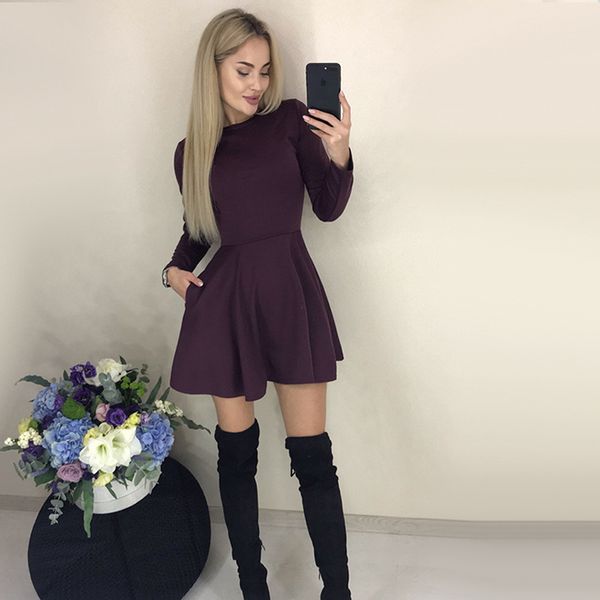 

осень с длинным рукавом sexy линию платье партии ladies делопроизводство основная рубашка платья 2019 мода элегантный мини-платье winter ves, Black;gray