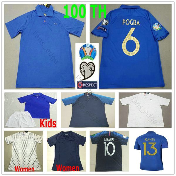 

2019 2020 100th anniversary pogba mbappe soccer jerseys griezmann kante giroud dembele custom man woman kids youth 100 year football shirt, Black;yellow