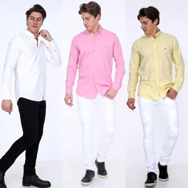 

gulf bird oxford shirts gift for men's 2020 style slim fit %100 cotton real european size yachting istanbul made in turkey, White;black