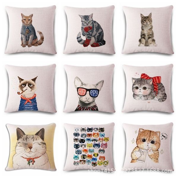 

arrogance colorful cat pattern cotton flax pillow back cushion