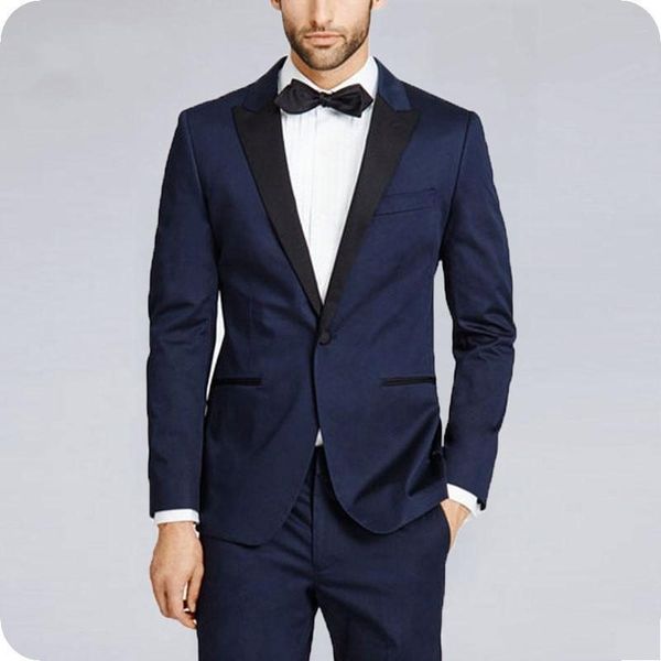 

latest design one button navy blue groom tuxedos peak lapel men suits 2 pieces wedding/prom/dinner blazer (jacket+pants+tie) w727, Black;gray