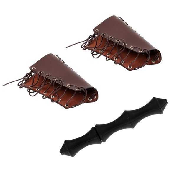 

1 pair leather traditional hunting archery arm guard with finger saver